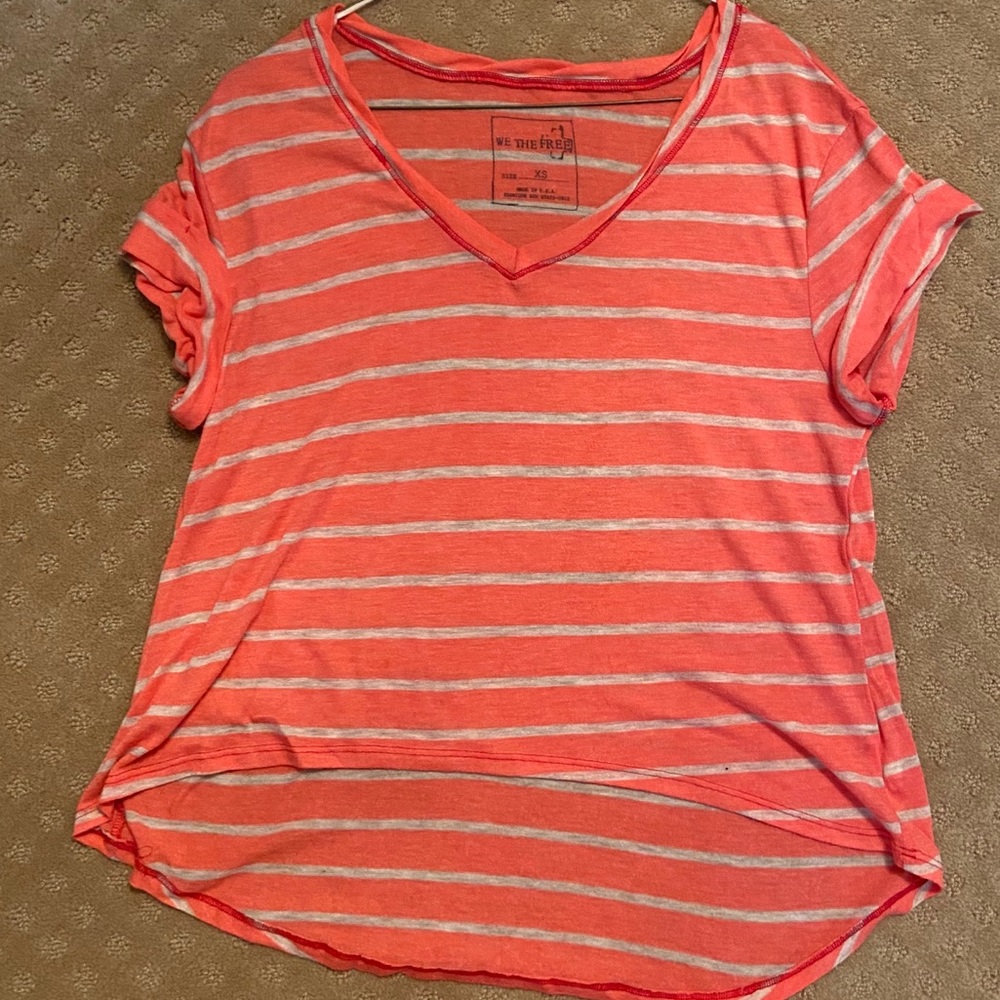 Free People Pink and Tan Striped V-neck XS